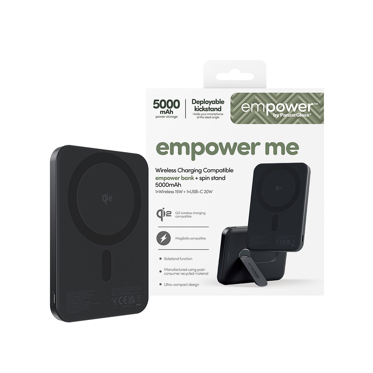 empower by PanzerGlass® empower Bank m. Spin Stand | 5000mAh | Space Black